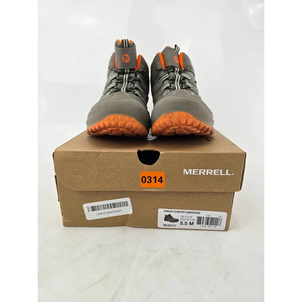 Merrell Chameleon 7 ACS Mid Hiking Boots Kids 5.5 Grey Orange MK262177 - New